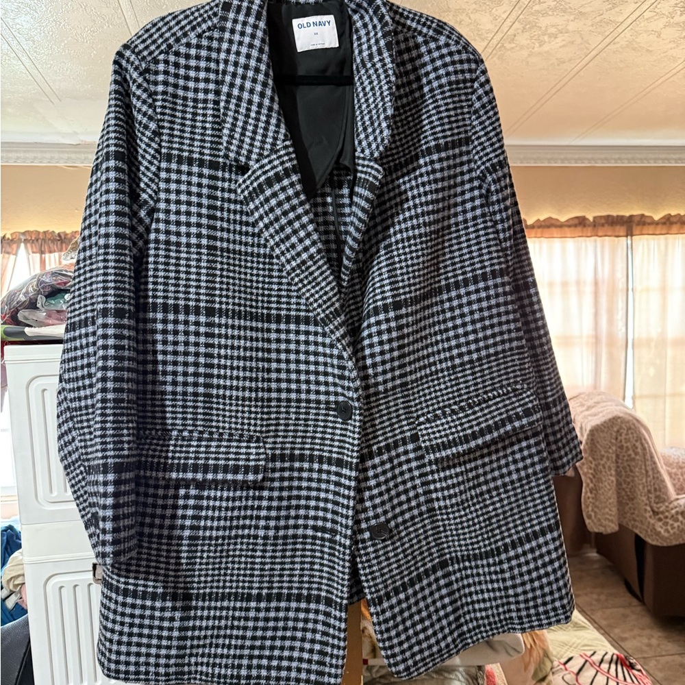 NWT Old Navy Soft Black/White Checkered Blazer 🌹3X SOLD OUT BC BAG 06 - Picture 4 of 6